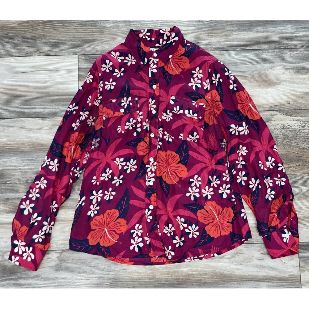 Lucky Brand by Dale Hope Shirt Hawaiian Aloha Floral 100% Silk Pink Women Medium